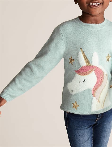 Buy Knitted Unicorn Sequin Jumper (2-7 Yrs) at Marks & Spencer