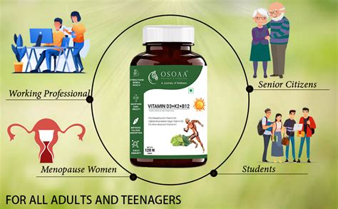 OSOAA 100% RDA Vitamin D3 K2(MK7) B12 for Men & Women (600 IU)| 100% ...