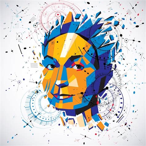 3d wektor low poly portret inteligentnej kobiety, metafora ludzkich ...