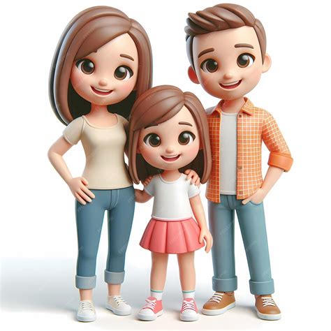 Happy 3D Cartoon Family of Three Posing Together | Premium AI-generated image