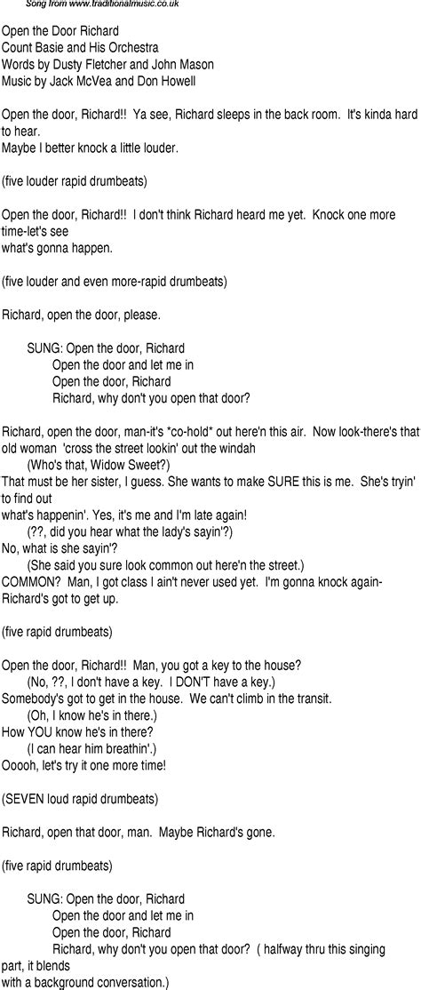 Top songs, 1947 music charts: lyrics for Open The Door Richard