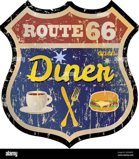 Vintage route 66 diner sign,old fast food restaurant advertsing sign ...