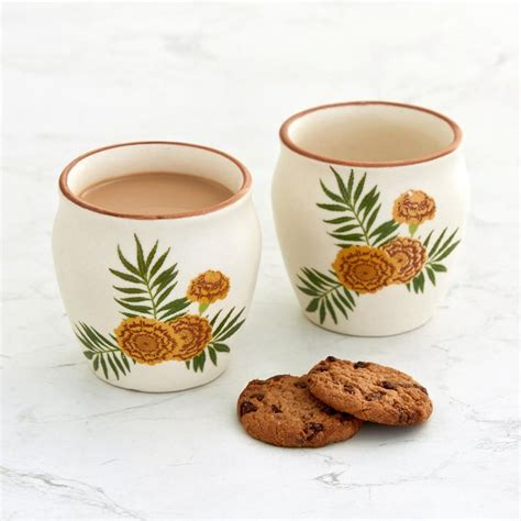 Buy Prosperity Beige Printed Stoneware Kullhad - Set of 2 - 180ml from ...