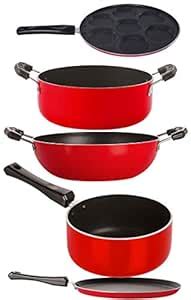 Buy Nirlon Aluminium Cookware Set, 5-Pieces, Red and Black, 26_FT13 ...