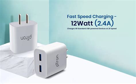 pTron Volta Evo 12W Dual USB Smart Charger with 2.4A Micro USB 1-Meter ...
