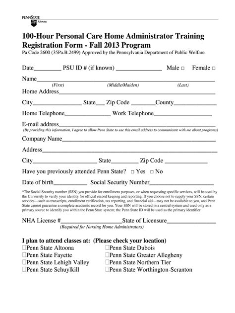 Fillable Online altoona psu 100-Hour Personal Care Home Administrator ...