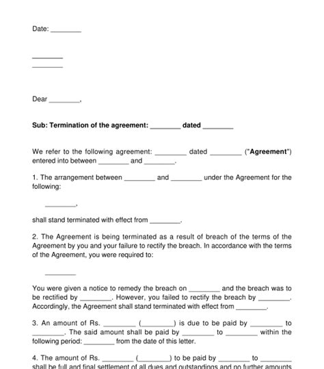 Letter for Termination of an Agreement - Template