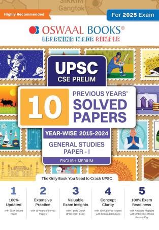 Oswaal UPSC CSE Prelims 10 Previous Years' Solved Papers General ...