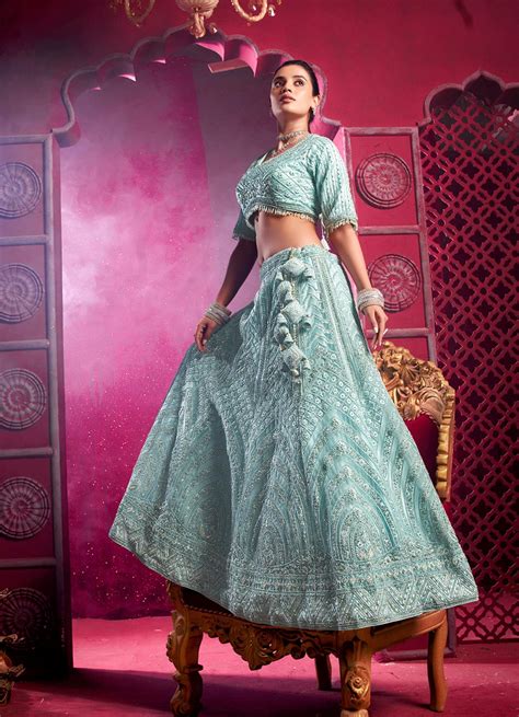 Sky Blue Sequence Embroidery Net Bridesmaid Lehenga -ANANTE 9018 – Mohi ...