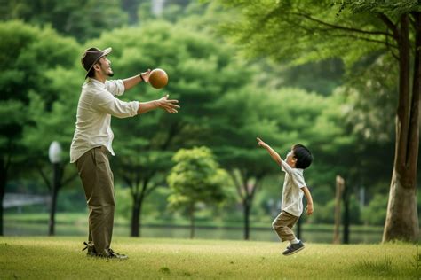 A father and child playing catch in the park 30622854 Stock Photo at Vecteezy