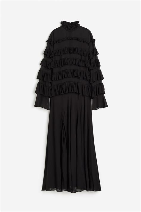 Frill-trimmed maxi dress - Black - Ladies | H&M IN