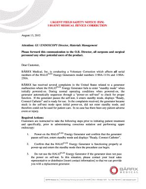 Fillable Online mhra gov URGENT FIELD SAFETY NOTICE (FSN) URGENT ...