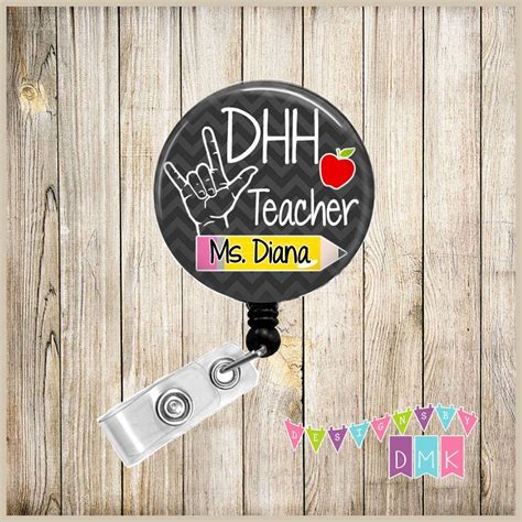 DHH Teacher - Sign Language - ASL - PERSONALIZED - Button Badge Reel ...