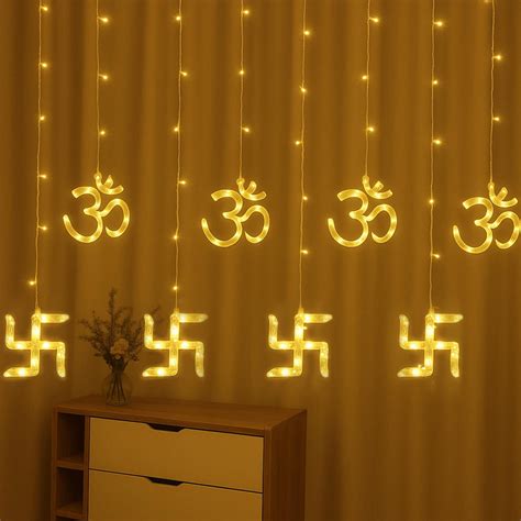 Om & Swastik LED Lights – 12 LEDs (6+6), 6ft for Temple & Diwali Decor ...