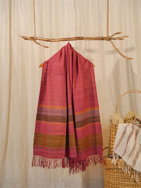 Handwoven Plum Pink Eri Silk Stole | Striped – Punarnawa Soul of Artistry