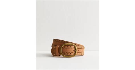 Tan Faux Leather Studded Belt | New Look