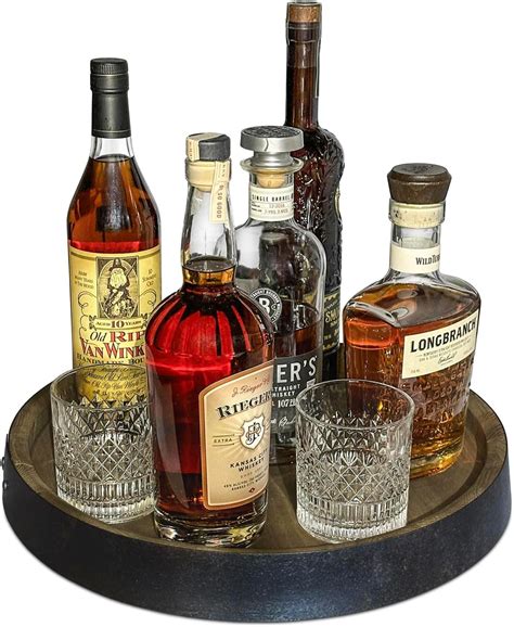 Amazon.com - 16" Barrel Top Whiskey Display Stand – Real Oak Wooded Lazy Susan Turntable with ...