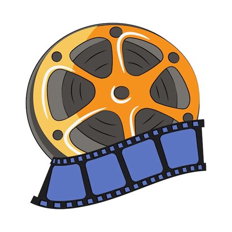 A clipart image of a film reel with a strip of blue film. #5805321