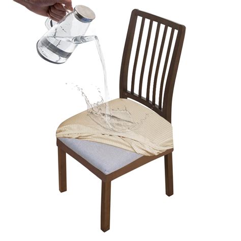 100% Waterproof Jacquard Dining Chair Seat Cushion Cover, Beige ...