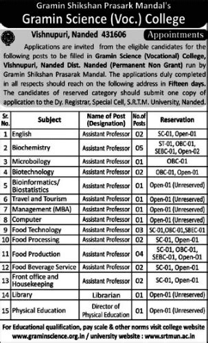 Gramin Science College Faculty Jobs 2019 in Biotech/Bioinformatics ...