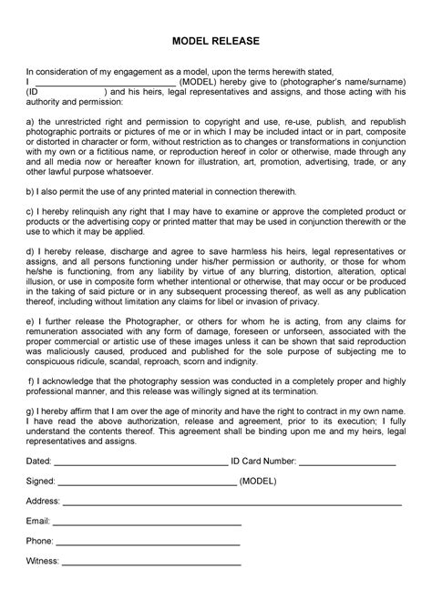 Onlyfans Release Form Template