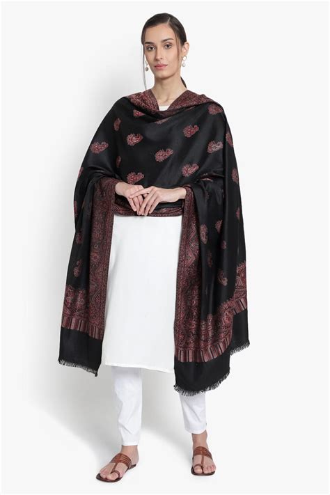 Shop Paisley Embroidered Black Kashmiri Shawl by MIZASH at House of ...