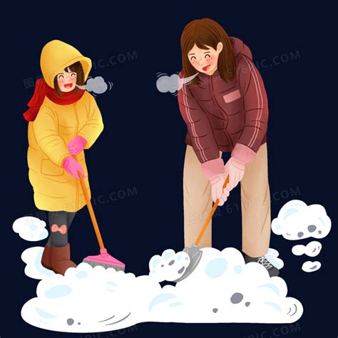 4K冬天女人扫雪除雪扫积雪视频视频特效素材-千库网