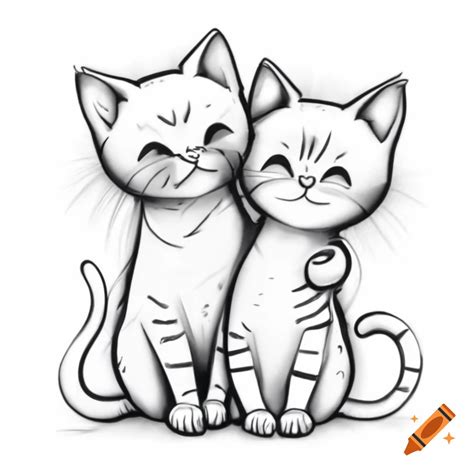 Line drawing of two hugging cats in midjourney style on Craiyon