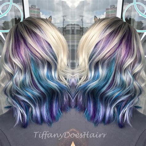 Blue And Purple Highlights In Blonde Hair