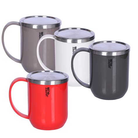 Jaypee Plus Cupshup Coffee Mug with Steel Lid Plastic Covered Stainless ...