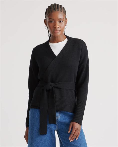 Mongolian Cashmere Wrap Sweater in Black