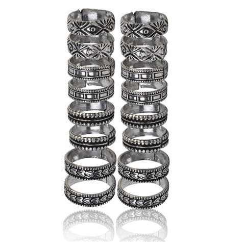 TRINK Toe Rings for Women | Traditional Silver Oxidised Toe Rings Set ...