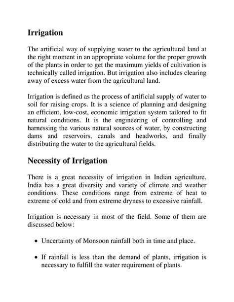 Irrigation - Irrigation The artificial way of supplying water to the ...