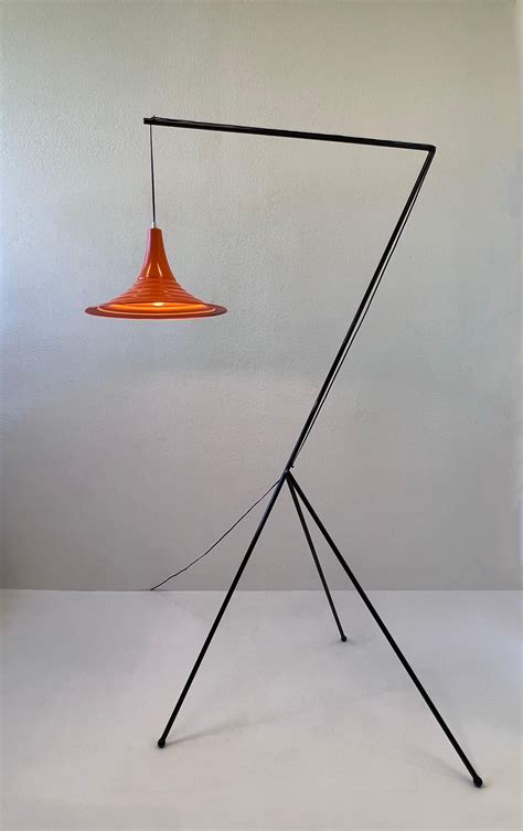 Mid-Century Modern Black and Orange Iron Tripod Floor Lamp For Sale at ...
