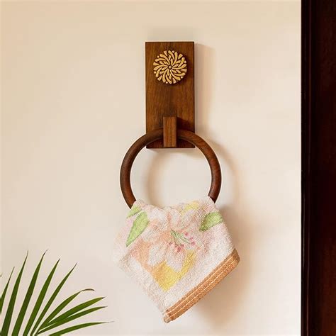 ExclusiveLane 'Floral Block' Hand Carved Towel Ring Holder in Sheesham ...