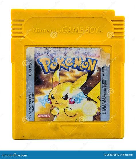 Pokemon Yellow Version of Gameboy Color Game Chip on White Background ...