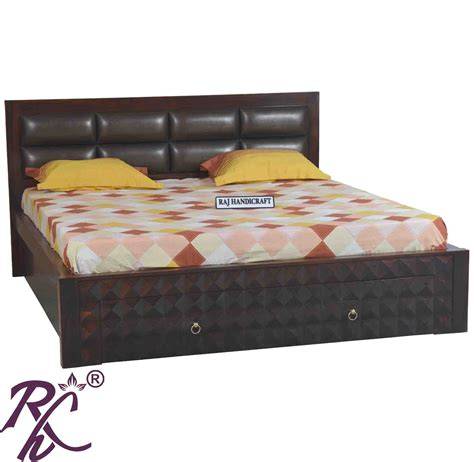 Solid Wood King Size Bed With Front Drawer and Head Part With Cushion ...