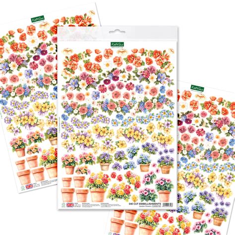 Garden Flowers Die Cut Embellishments, 3 sheets | Katy Sue Designs