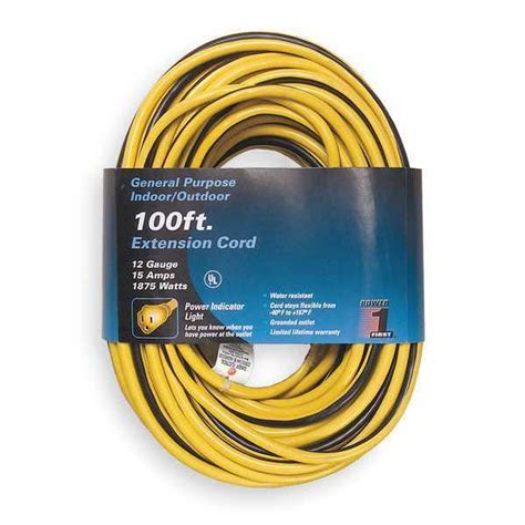 Zoro Select SJTW Extension Cord, 12 AWG, Outdoor, 12/3, 1 Outlets, 5 ...