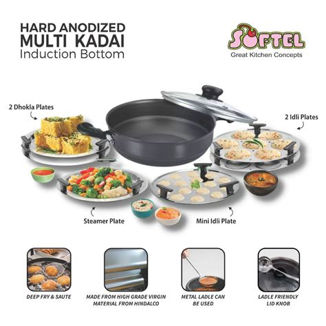 Softel Hard Anodised Multipurpose Kadai with 6 Plates | Hindalco Mater ...