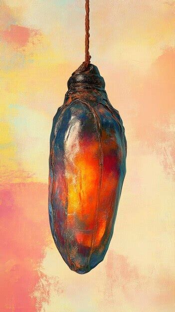 Monarch butterfly chrysalis hanging from a milkweed plant under soft ...