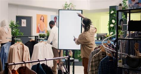Client uses digital screen in sh shop | Premium Photo