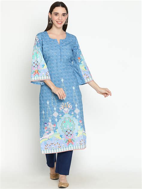 Buy Shingora Blue Printed Notch Neck Stitched Suit Set Online | Shingora