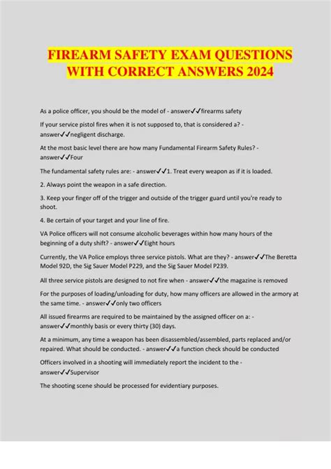 FIREARM SAFETY EXAM QUESTIONS WITH CORRECT ANSWERS 2024 - FIREARM ...