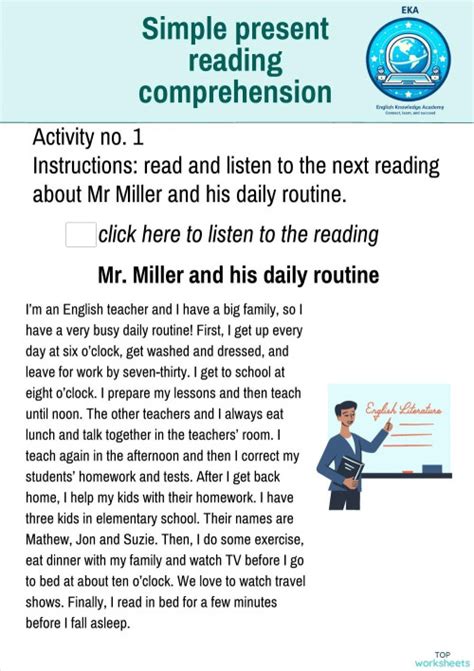 Image result for Reading Comprehension Worksheets Present Simple