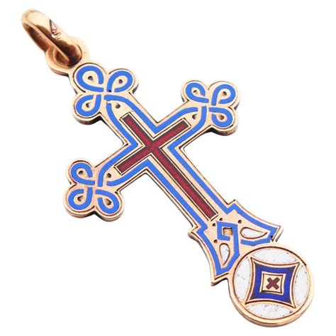 Antique Russian Orthodox Cross Crucifix Enamel Solid 56 14K Gold / 3.92 ...
