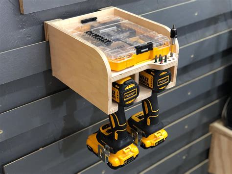 Dual Drill Holder Build Plans – DIY Cordless Drill Rack With Bit Storage – Woodworking PDF Cut ...