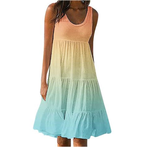 YanHoo Dresses for Women 2024 Summer Casual Plus Size Sleeveless Beach ...