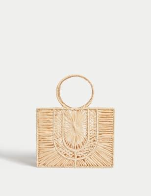 Straw Top Handle Structured Bag