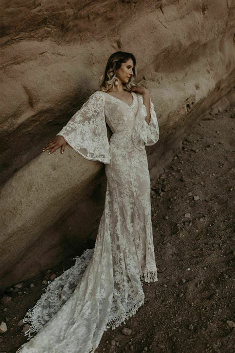 Boho bell sleeve wedding dress 60 photos - Astyledwedding.com